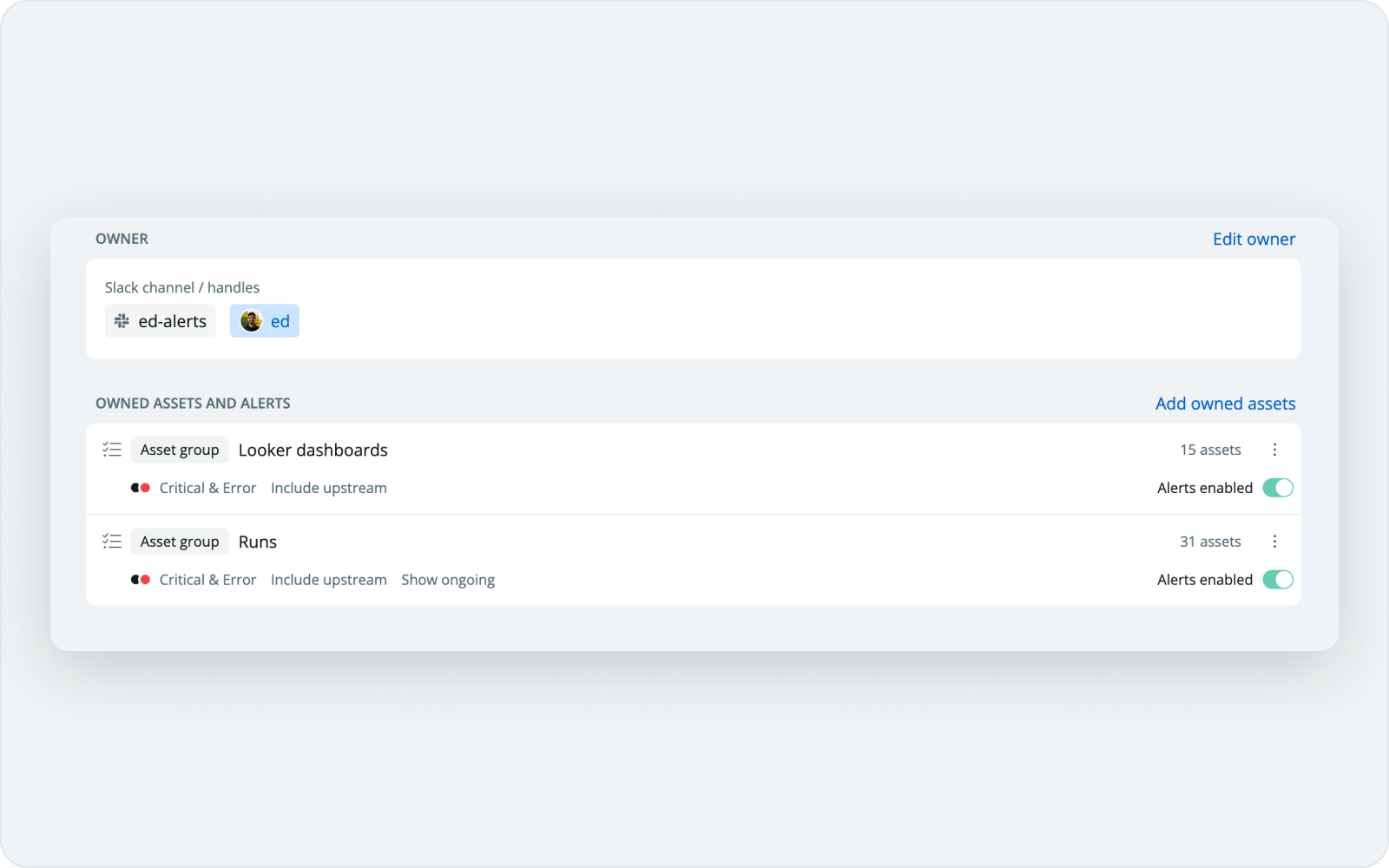 Asset groups alerts