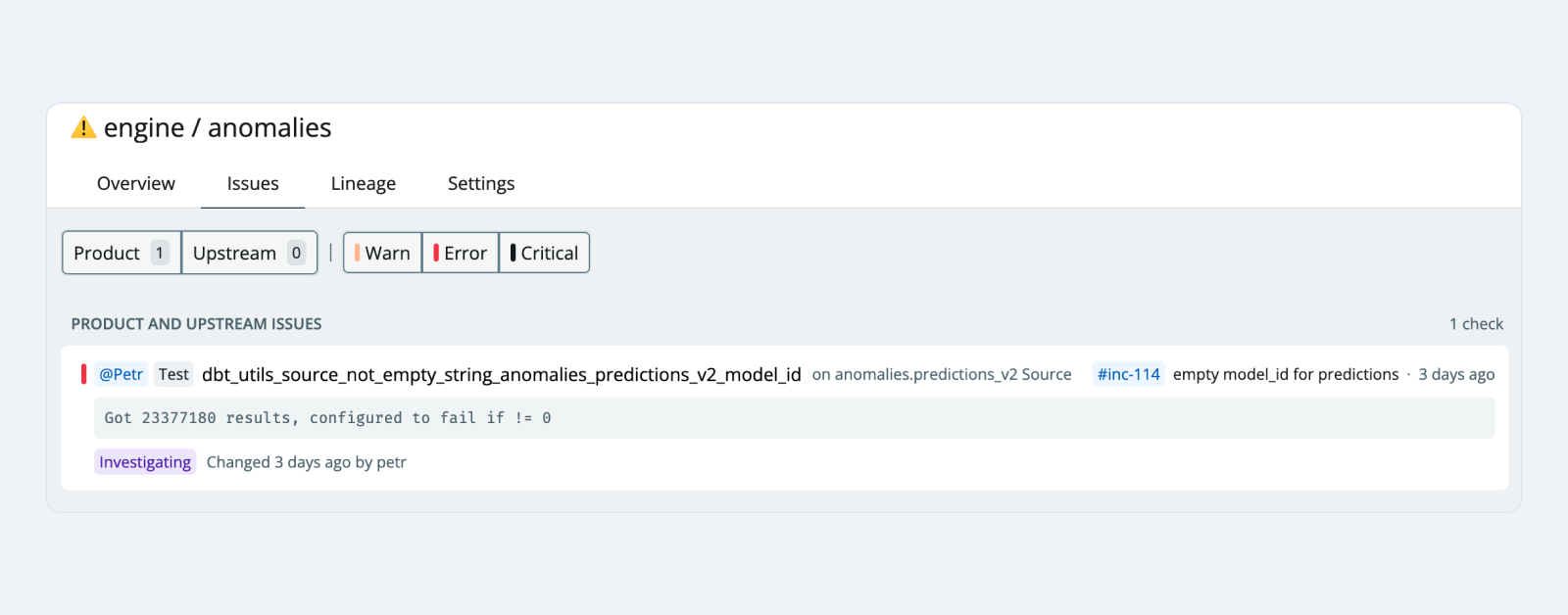 Incidents in data products