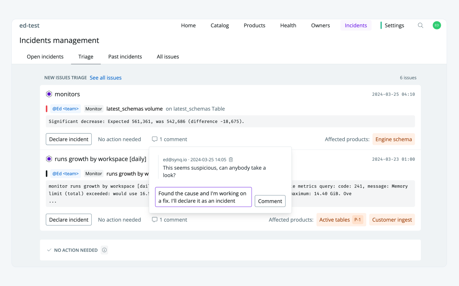 Comments in triage
